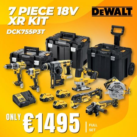 Dewalt, 7 PIECE 18V XR kit, Hammer Drill,SDS,Impact Drill,5ah battery,full set,18v Brushless, Power Tool, Cordless tool, JoeMckenna, Hardware ,Limerick, Ireland